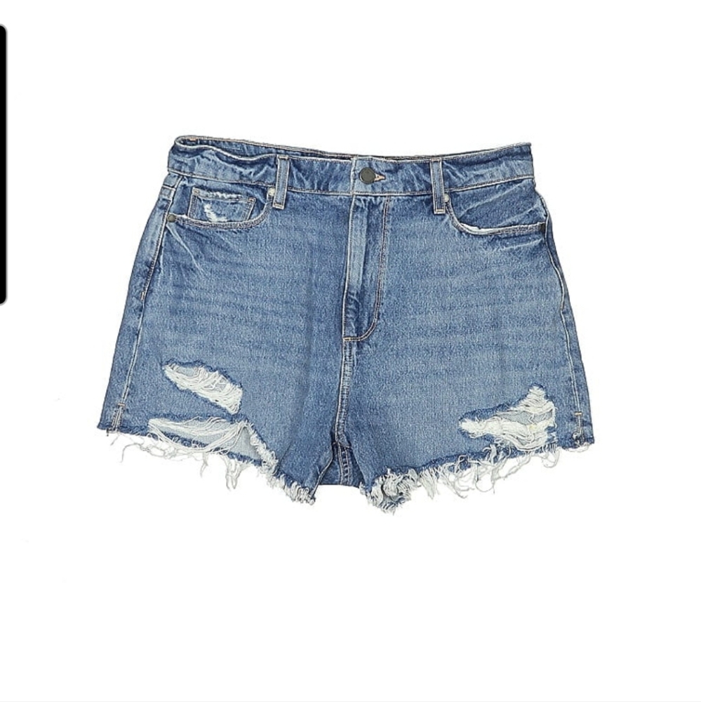 PAIGE Blue Distressed Jean Shorts